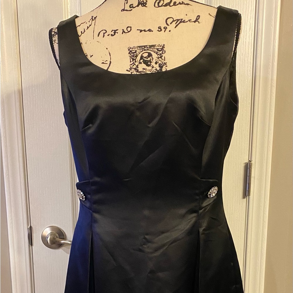 Black satin cocktail dress